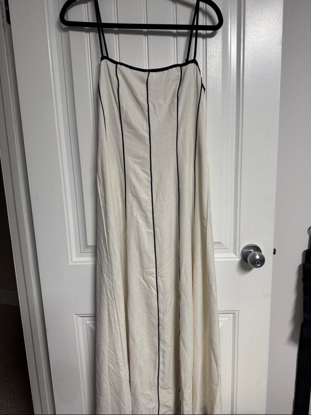 Cream Slip Maxi Dress with Black Piping